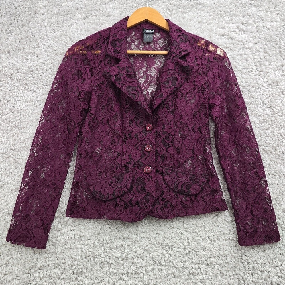 Frederick's of Hollywood Lace Blazer Womens 2 Purple Sheer Floral Whimsigoth